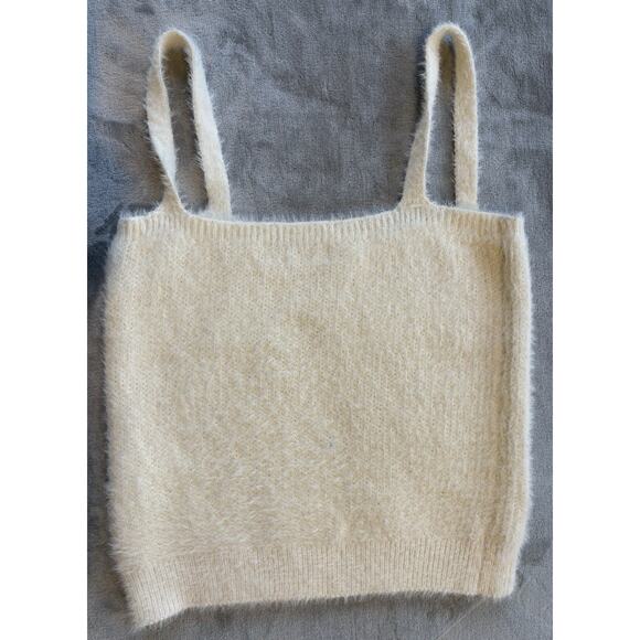 Willow & Wind Cardigan Tank Fuzzy Eyelash Knit Ivory Cream Womens M Cropped - Picture 2 of 4